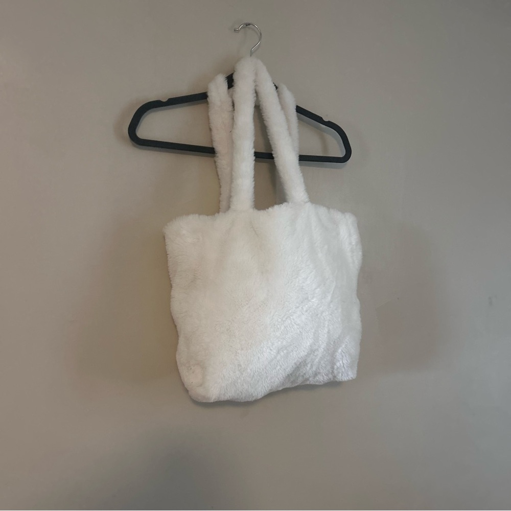 White Faux Fur Tote Bag - Plush Shoulder Bag